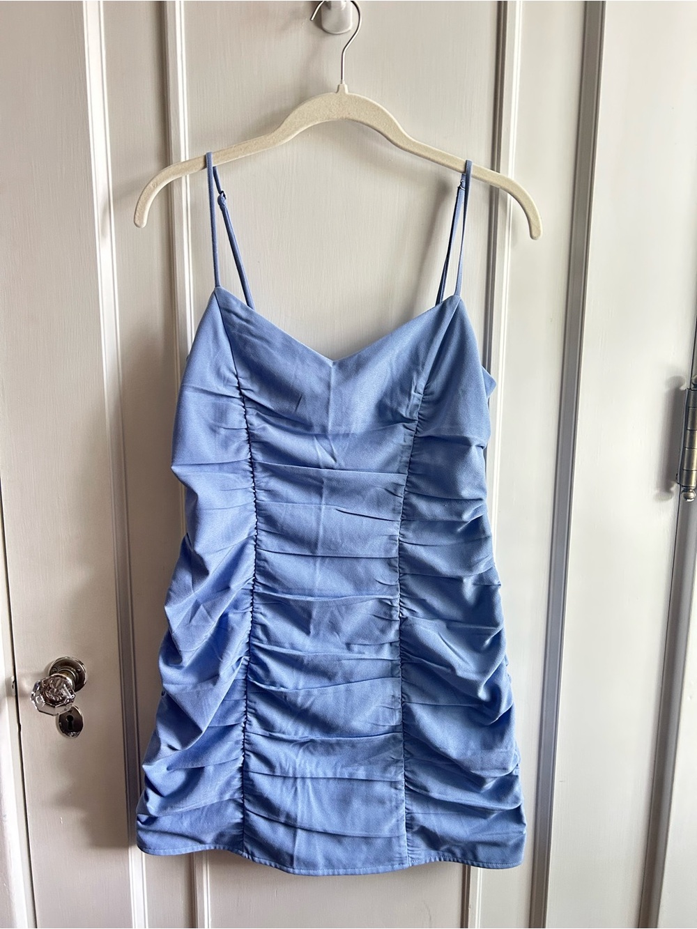 Abercrombie & Fitch Light Blue Ruched Spaghetti Strap Mini Dress